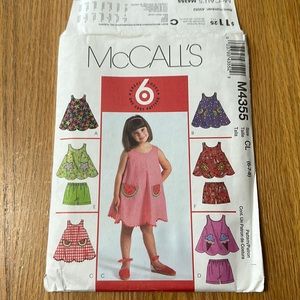 Uncut sewing pattern McCalls 4355 girls dress, shorts, top
